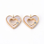 Brass Micro Pave Clear Cubic Zirconia Charms, with Shell, Heart, Nickel Free, Real 18K Gold Plated, 11x11.5x2mm, Hole: 1mm(KK-Q765-023-NF)