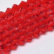 Imitate Austrian Crystal Bicone Glass Beads Strands, Grade AA, Faceted, Red, 4x4mm, Hole: 1mm, about 93~95pcs/strand, 14 inch(X1-GLAA-F029-4x4mm-14)