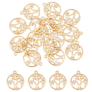 Brass Pendant, Flat Round with Tree of Life, Real 18K Gold Plated, 18x15x1.5mm, Hole: 1.2mm, 16pcs/box(KK-HY0001-54)