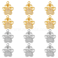 12Pcs 2 Colors Rack Plating Brass Micro Pave Cubic Zirconia Charms, with Jump Ring, Long-Lasting Plated, Cadmium Free & Lead Free, Dog's Paw Print Charm, Mixed Color, 15x14.5x3mm, Hole: 3mm, 6pcs/color(KK-DC0003-18)