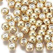 Brass Beads, with Rubber Inside, Slider Beads, Stopper Beads, Nickel Free, Round, Real 18K Gold Plated, 6x4.5mm, Hole: 2.5mm, Rubber Hole: 1.2mm(KK-T063-004C-NF)