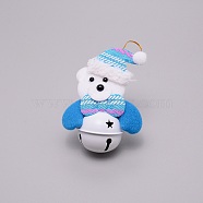 Christmas Theme Bear Cloth Pendant Decorations, with Metal Bells, White, 138mm(HJEW-SZC0004-12)