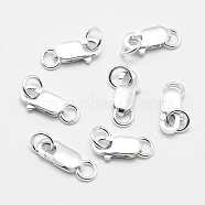 925 Sterling Silver Lobster Claw Clasps, with Jump Rings, Rectangle, Silver, 12mm, Hole: 2.5mm, Clasp: 8x4x2mm(X-STER-G019-05-8mm)