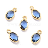 Eco-Friendly Brass with Glass Pendants,  Long-Lasting Plated, Lead Free & Cadmium Free & Nickel Free, Oval, Real 18K Gold Plated, Midnight Blue, 9x4.5x2mm, Hole: 1.2mm(KK-K268-01B)