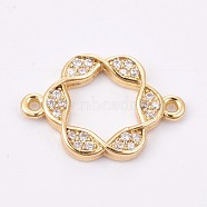 Brass Micro Pave Cubic Zirconia Links, Clear, Long-Lasting Plated, Flower, Golden, 13x19x2mm, Hole: 1mm(ZIRC-E149-13G)
