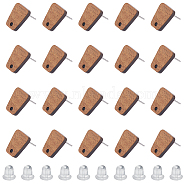 20 Pairs Trapezoid Walnut Wood Stud Earring Findings, with 100Pcs Plastic Ear Nuts, Peru, 14x12mm, Hole: 1.8mm, Pin: 0.7mm(MAK-HY0001-04)