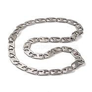 201 Stainless Steel Oval Mariner Link Chain Necklace, with 304 Stainless Steel Clasps, Stainless Steel Color, 22.28 inch(56.6cm)(NJEW-F222-37P-03)