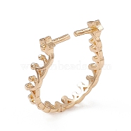 Rack Plating Brass Open Cuff Ring Settings, for Half-drilled Beads, Long-Lasting Plated, Star with Crown, Real 14K Gold Plated, Inner Diameter: 18mm, Pin: 1.2mm(KK-G455-14G)