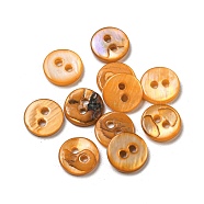Freshwater Shell Buttons, 2-Hole, Flat Round, Orange, 9x1~2mm, Hole: 1.5mm(SHEL-C005-01A-05)