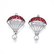 Balloon Enamel Pin with Crystal Rhinestone, Animal Alloy Brooch with Plastic Pearl for Backpack Clothes, Nickel Free & Lead Free, Platinum, Red, 49x32mm(JEWB-N007-109)
