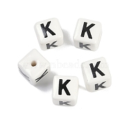 Porcelain Beads, Square with Letter, Letter K, 8.5x8.5x8.5mm, Hole: 1.6mm(PORC-R003-08K)