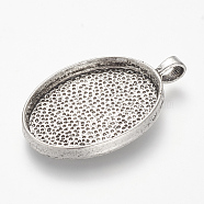 Tibetan Style Alloy Pendant Cabochon Settings, Plain Edge Bezel Cups, Oval, Cadmium Free & Nickel Free & Lead Free, Antique Silver, Tray: 30x22mm, 40x25x6mm, Hole: 4mm, about 150pcs/1000g(TIBE-T003-18AS-NR)