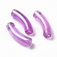 UV Plating Transparent Rainbow Iridescent Acrylic Beads, Curved Tube, Medium Orchid, 32~33x10x8mm, Hole: 1.6mm(OACR-A016-01I)