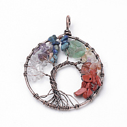 Natural Gemstone Big Pendants, with Iron Findings, Tree of Life, Red Copper, 64x50~51x5mm, Hole: 4x5mm(X-G-S271-18A)
