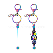 Iron Bar Beadable Keychain for Jewelry Making DIY Crafts, with Lobster Clasps, Rainbow Color, 151mm(KEYC-WH0034-32MC)