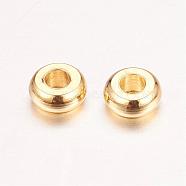 Real 18K Gold Plated Brass Spacer Beads, Nickel Free, Flat Round, 4x1.5mm, Hole: 1.5mm(KK-E702-14G-NF)