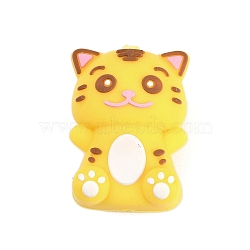 Silicone Beads, DIY Nursing Necklaces and Bracelets Making, Chewing Pendants For Teethers, Cartoon Animal, Yellow, Tiger, 24.5x18x14mm, Hole: 2mm(SIL-Q028-01C)