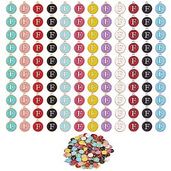 120Pcs 12 Colors Golden Plated Alloy Charms, with Enamel, Enamelled Sequins, Flat Round with Letter, Letter.F, 14x12x2mm, Hole: 1.5mm, 10pcs/color(ENAM-SZ0001-64F)