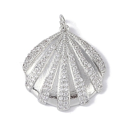 Rack Plating Brass Micro Pave Clear Cubic Zirconia Pendants, with Jump Rings, Cadmium Free & Lead Free, Long-Lasting Plated, Shell, Platinum, 25.5x23.5x4mm, Hole: 3mm(KK-E110-03P)