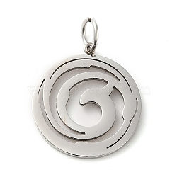 304 Stainless Steel Pendants, with Jump Ring, Flat Round, Stainless Steel Color, Vortex, 27.5x24.5x1.4mm, Hole: 5.5mm(STAS-C086-05A-P)