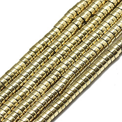 Electroplate Non-magnetic Synthetic Hematite Beads Strands, Heishi Beads, Flat Round/Disc, Real 18K Gold Plated, 2x1mm, Hole: 1mm, about 375~380pcs/strand, 15.75 inch(40cm)(X-G-S352-42A-01)