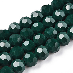 Opaque Glass Beads Stands, Faceted(32 Facets), Round, Dark Green, 8mm, Hole: 1mm, about 72pcs/strand, 20.67''(52.5cm)(EGLA-A035-P8mm-D23)