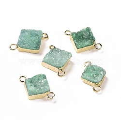 Natural Druzy Quartz Links connectors, with Brass Findings, Square, Silver, Aquamarine, 16~18x13~14x6~8mm, Hole: 2mm(G-P396-09G-09)