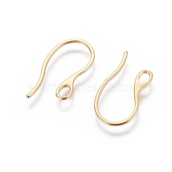 304 Stainless Steel Earring Hooks, with Horizontal Loop, Real 18K Gold Plated, 22.5x11.5x1mm, Hole: 2x3.5mm, Pin: 1x0.9mm(X-STAS-E464-04G)