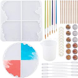 DIY Cup Mat Making, with Plastic Art Brushes Pen & Pipettes, Silicone Measuring Cup & Molds, Latex Finger Cots, Tinfoil, Wooden Sticks, Mixed Color, Mold: 210x8.5mm, 233x234x10mm, 2pcs/set(DIY-OC0002-22)
