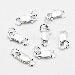 925 Sterling Silver Lobster Claw Clasps, with Jump Rings, Rectangle, Silver, 14mm, Hole: 2.5mm, Clasp: 8x4x2mm(X-STER-G019-05-8mm)