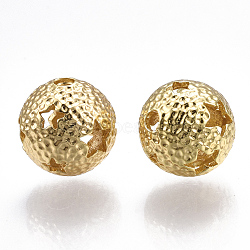 Brass Beads, Round with Star, Real 18K Gold Plated, 12mm, Hole: 2mm(X-KK-T038-98G)