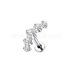 304 Stainless Steel Cubic Zirconia Cartilage Earrings, Stainless Steel Color, Flower, 12x10mm(WGBE79F-15)