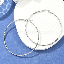 Tarnish Resistant 304 Stainless Steel Big Hoop Earrings, Hypoallergenic Earrings, Ring Shape, Stainless Steel Color, 12 Gauge, 69~71x2mm, Pin: 0.7~1.3x0.68mm(EJEW-F105-01P)