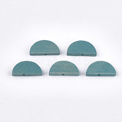 Painted Natural Wood Beads, Semicircle, Steel Blue, 10x20x4mm, Hole: 1.5mm(WOOD-T021-05A-05)