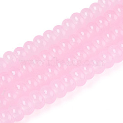 Imitation Jade Glass Beads, Transparent Baking Paint Rondelle Beads, Pearl Pink, 8~8.5x4.5~5mm, Hole: 1.2mm, about 159~164pcs/strand, 30.71~31.50 inch(78~80cm)(DGLA-ZX002-8mm-02E)