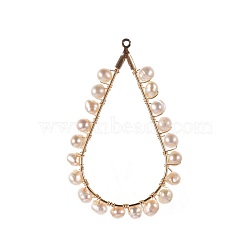 Natural Cultured Freshwater Pearl Pendants, with Brass Findings, Teardrop, Golden, 46x28.5x4mm, Hole: 1mm(PALLOY-JF00385)