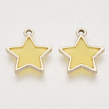 Epoxy Resin Pendants, with Light Gold Alloy Open Back Settings, Star, Gold, 19x16.5x2.5mm, Hole: 1.5mm