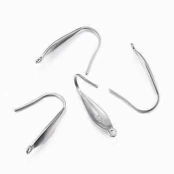 316 Surgical Stainless Steel Earring Hooks, Ear Wire, with Vertical Loop, Stainless Steel Color, 19.5x4.5x1mm, 18 Gauge, Hole: 1.2mm