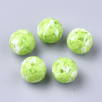 Resin Beads, Imitation Gemstone Chips Style, Round, Lime, 20mm, Hole: 2.5mm