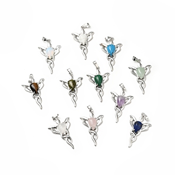 Natural & Synthetic Mixed Gemstone Pendants, with Platinum Tone Brass Findings, Lead Free & Cadmium Free, Butterfly Charms, Mixed Dyed and Undyed, 42~42.5x26x6.5~7mm, Hole: 5x8mm