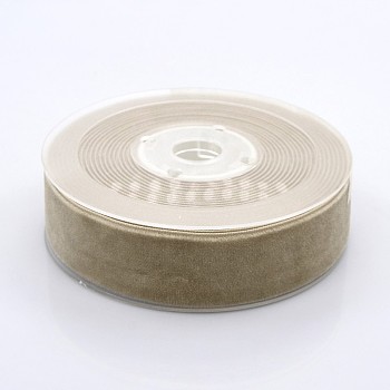 Polyester Velvet Ribbon for Gift Packing and Festival Decoration, Tan, 1 inch(26mm), about 25yards/roll(22.86m/roll)