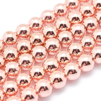 Electroplate Non-magnetic Synthetic Hematite Beads Strands, Grade AAA, Long-Lasting Plated, Round, Rose Gold Plated, 2mm, Hole: 1mm, about 185pcs/strand, 15.7 inch(40cm)