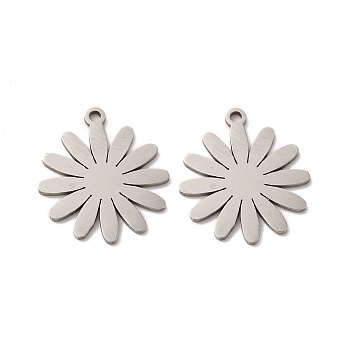 201 Stainless Steel Pendants, Flower Charms, Stainless Steel Color, 19x16.8x0.9mm, Hole: 1.4mm