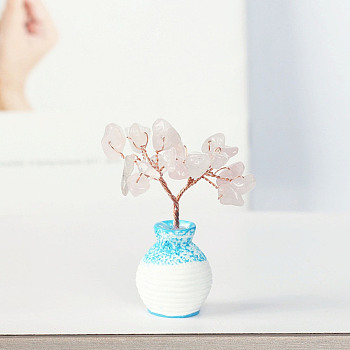 Resin Vase with Natural Rose Quartz Tree Ornaments, for Home Car Desk Display Decorations, 40x60mm