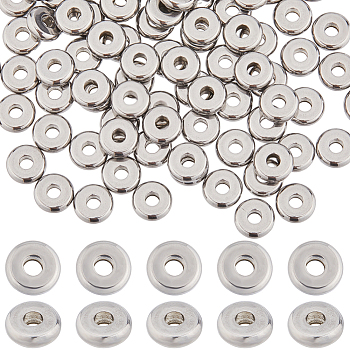 200Pcs 304 Stainless Steel Spacer Beads, Flat Round/Disc, Stainless Steel Color, 6x2mm, Hole: 2mm