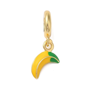 Rack Plating Brass Yellow Enamel Fruit European Dangle Charms, Banana Large Hole Pendants, Cadmium Free & Lead Free, Long-Lasting Plated, Real 18K Gold Plated, 22.5mm, Hole: 4.5mm