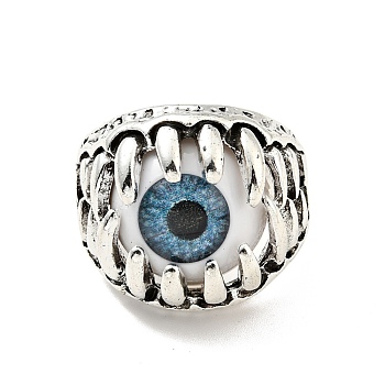 Claw with Evil Eye Resin Open Cuff Ring, Antique Silver Alloy Gothic Jewelry for Men Women, Blue, US Size 9 1/4(19.1mm)