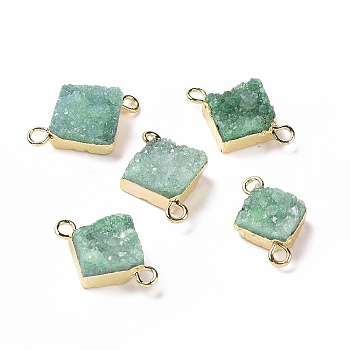 Natural Druzy Quartz Links connectors, with Brass Findings, Square, Silver, Aquamarine, 16~18x13~14x6~8mm, Hole: 2mm