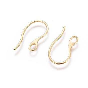 304 Stainless Steel Earring Hooks, with Horizontal Loop, Real 18K Gold Plated, 22.5x11.5x1mm, Hole: 2x3.5mm, Pin: 1x0.9mm