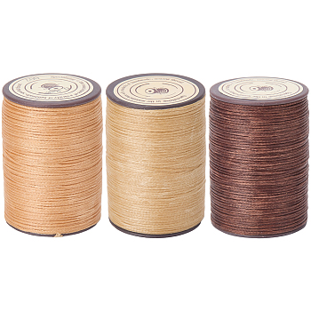 3 Roll 3 Colors Flat Waxed Polyester Thread String, Micro Macrame Cord, for Leather Sewing Stitching, Mixed Color, 0.8x0.3mm, about 109.36 yards(100m)/roll, 1 roll/color